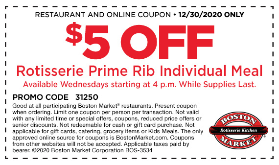 $5 Off Prime Rib Individual Meal - 12/30 Only, starting at 4pm