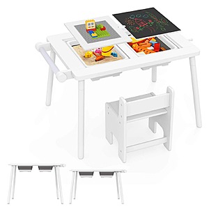 Costway - Sensory Table & Chair Set for Kids 2-8 with Foldable Bins for Sand/Water & Paper - White $109.99