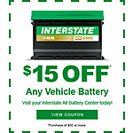 InterState Batteries: $15 off any single new SLI battery purchase of $50 or more (B&amp;M via coupon)