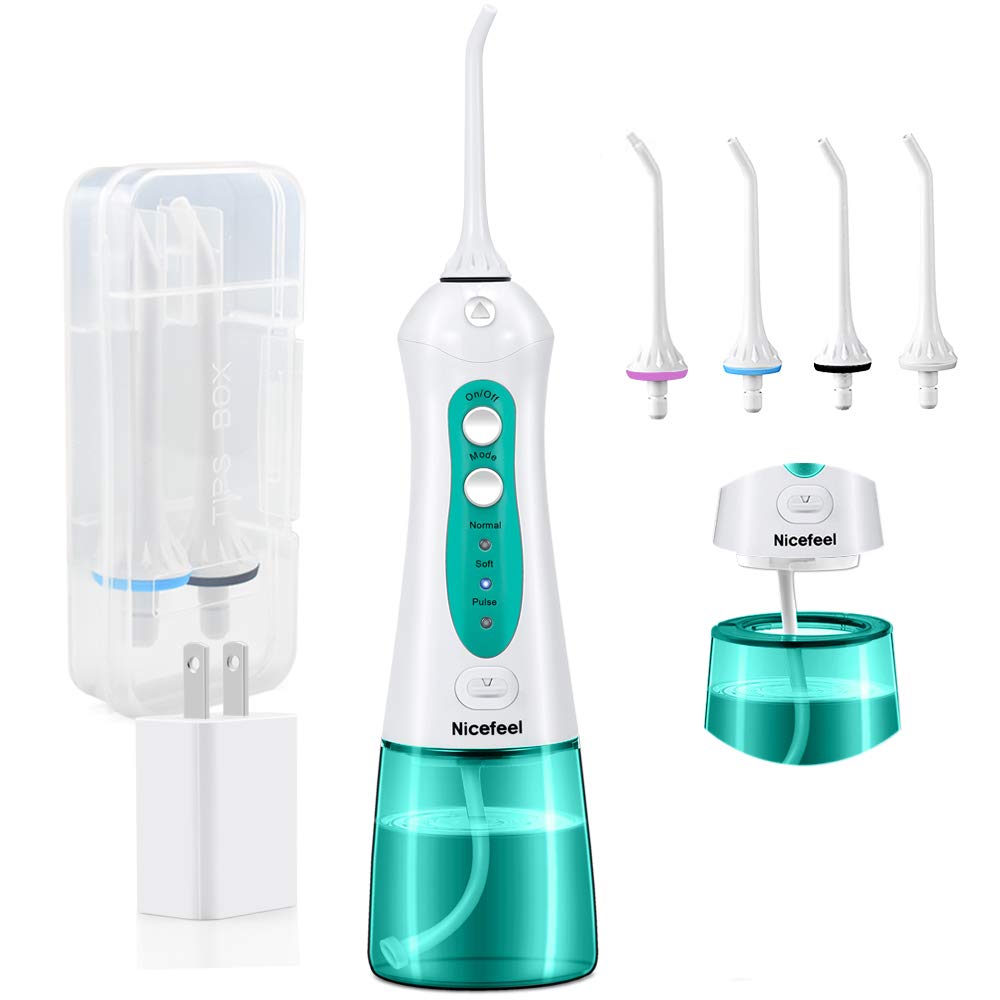 Best Cordless Water Flosser, Nicefeel 300ML Portable USB Rechargeable Dental Water Flosser Teeth Cleaner, IPX7 Waterproof 3 Modes Oral Irrigator with 4 tips for Home, Travel : $27
