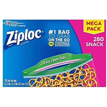 280 Count Ziploc Snack Bags, Easy Open Tabs, Ideal for Packing Cookies, Fruits, Vegetables, Chips and More:$5.54 or less w/S&S