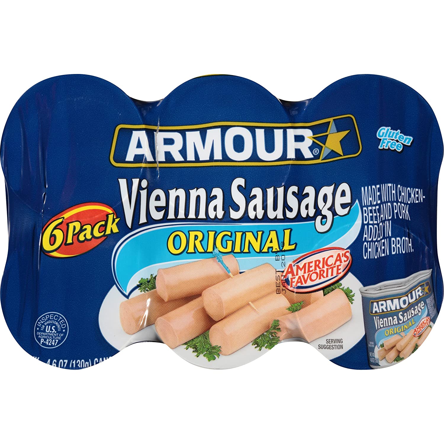 6 count Armour Vienna Sausage, Original, 4.6 Ounce: $2.98 + FS/Prime