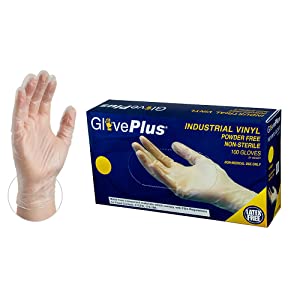 100 Pack Gloveplus Industrial Clear Vinyl Gloves 4 Mil Size Medium Latex Free Powder Free Food