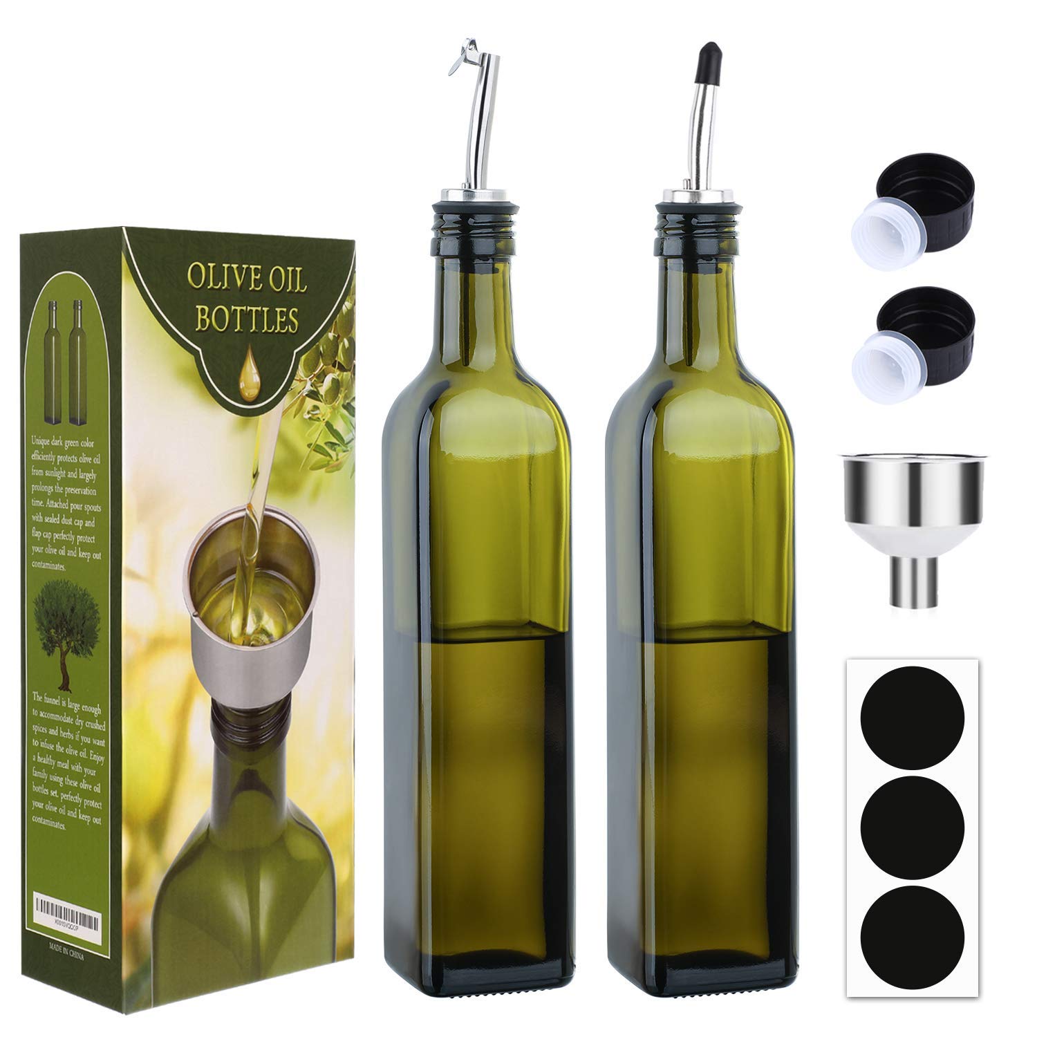 [2 PACK]Aozita 17oz Glass Olive Oil Bottle Set - 500ml ...