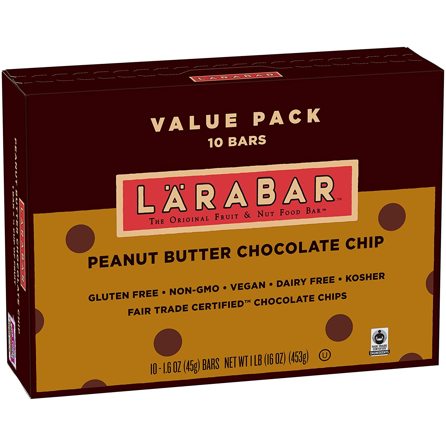 Larabar Gluten Free Bar, Peanut Butter Chocolate Chip, 1.6 oz Bars (10 Count), Whole Food Gluten Free Bars, Dairy Free Snacks $8.35