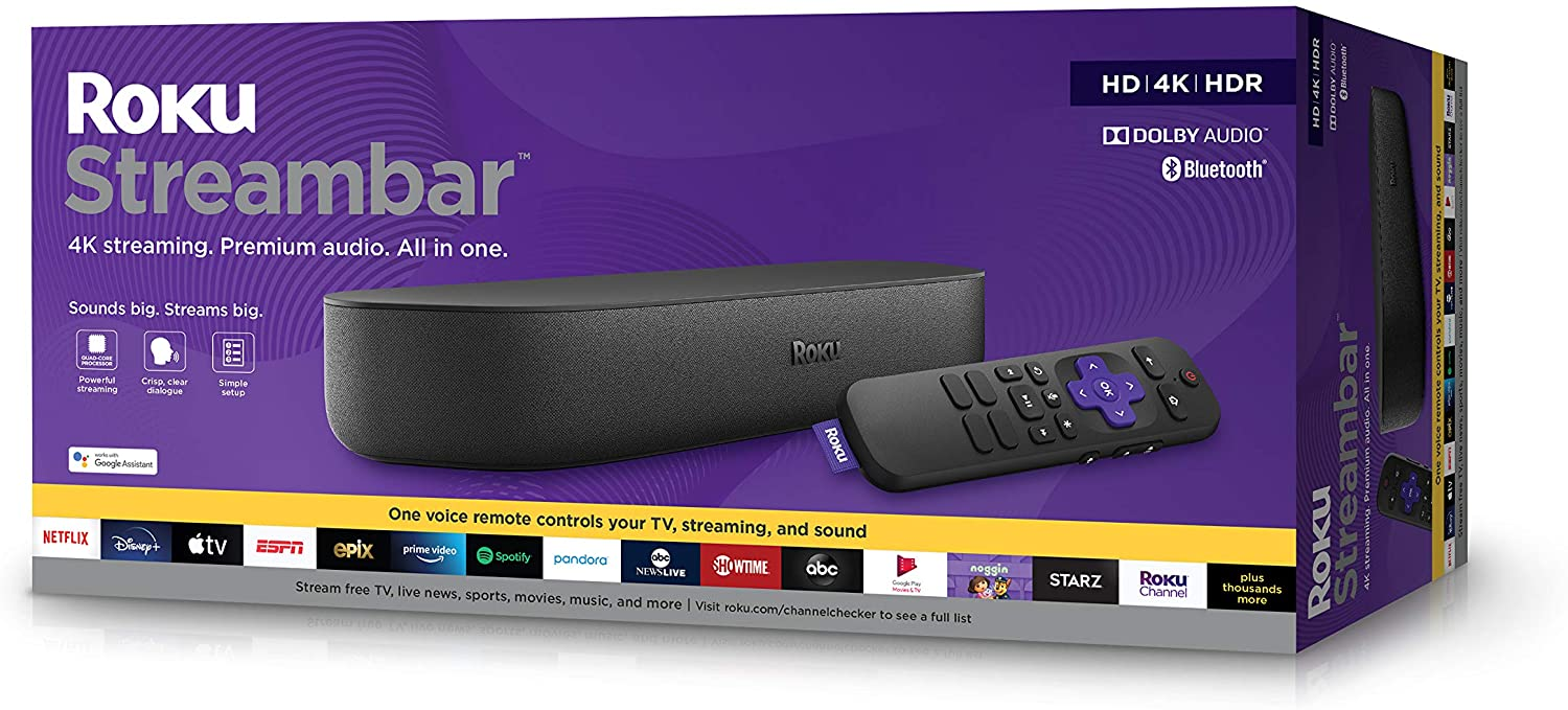 $29 off Amazon.com: Roku Streambar | 4K/HD/HDR Streaming Media Player & Premium Audio, All In One, Includes Roku Voice Remote, Released 2020: Home Audio & Theater $101