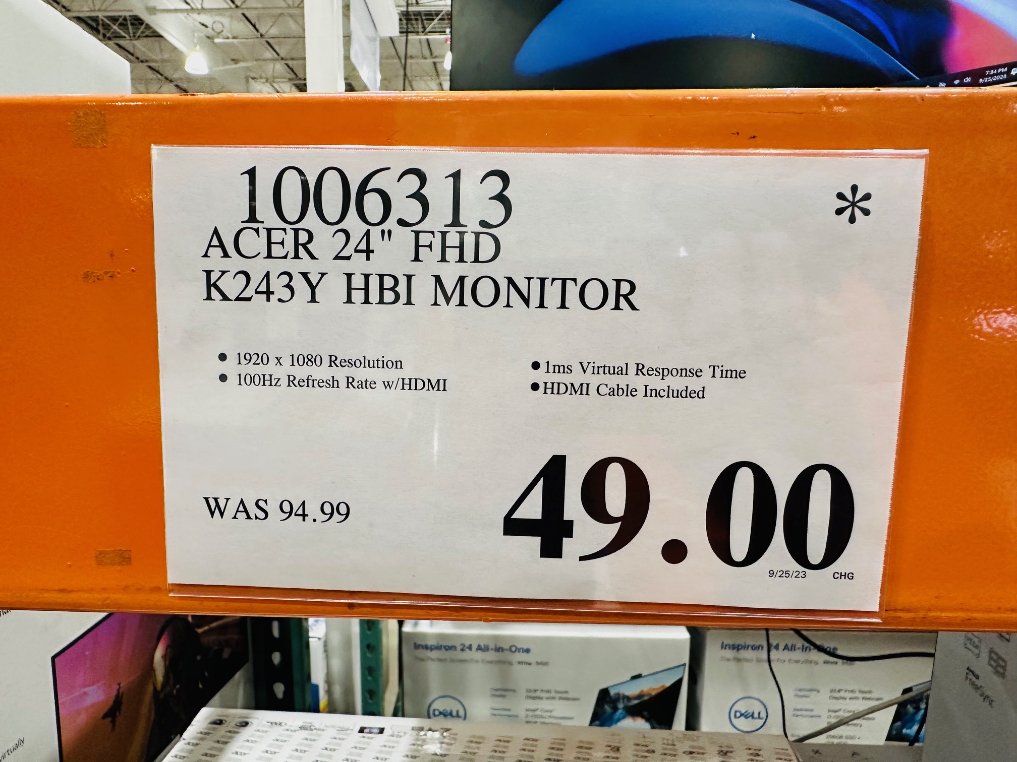 Acer 24” Class FHD Monitor Costco in-store Only $49