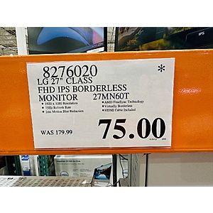 LG 27 Class FHD IPS FreeSync Monitor Costco in-store Only $75