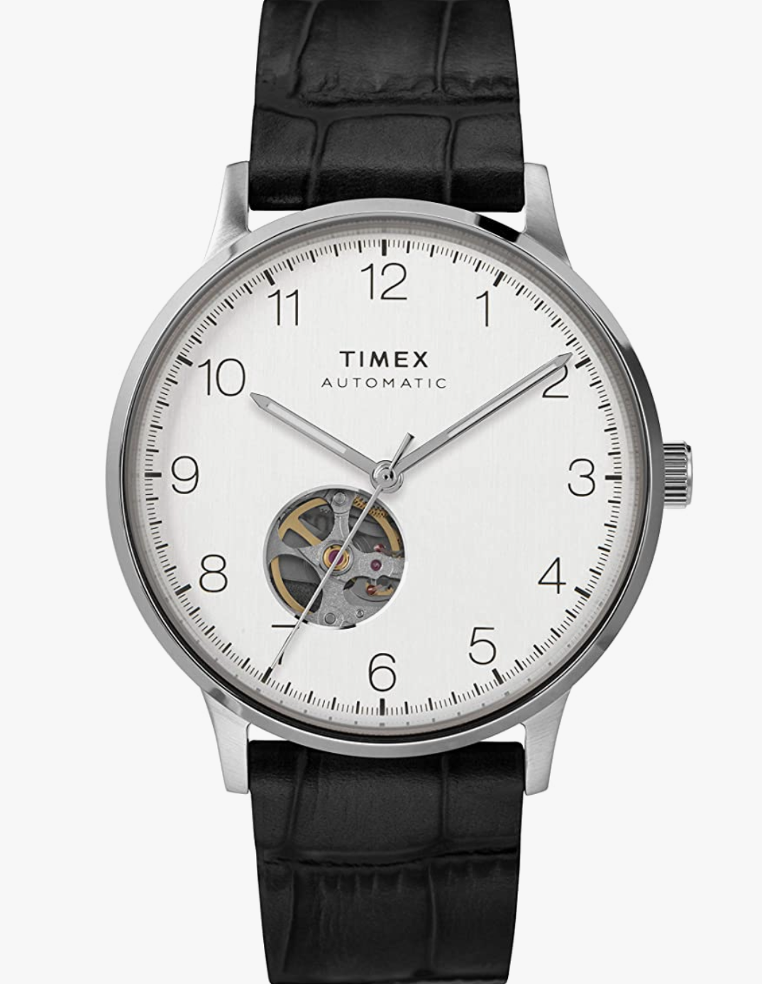 Timex Men's TW2U11500 Waterbury Automatic 40mm Black/Silver-Tone Croco Genuine Leather Strap Watch $122.47