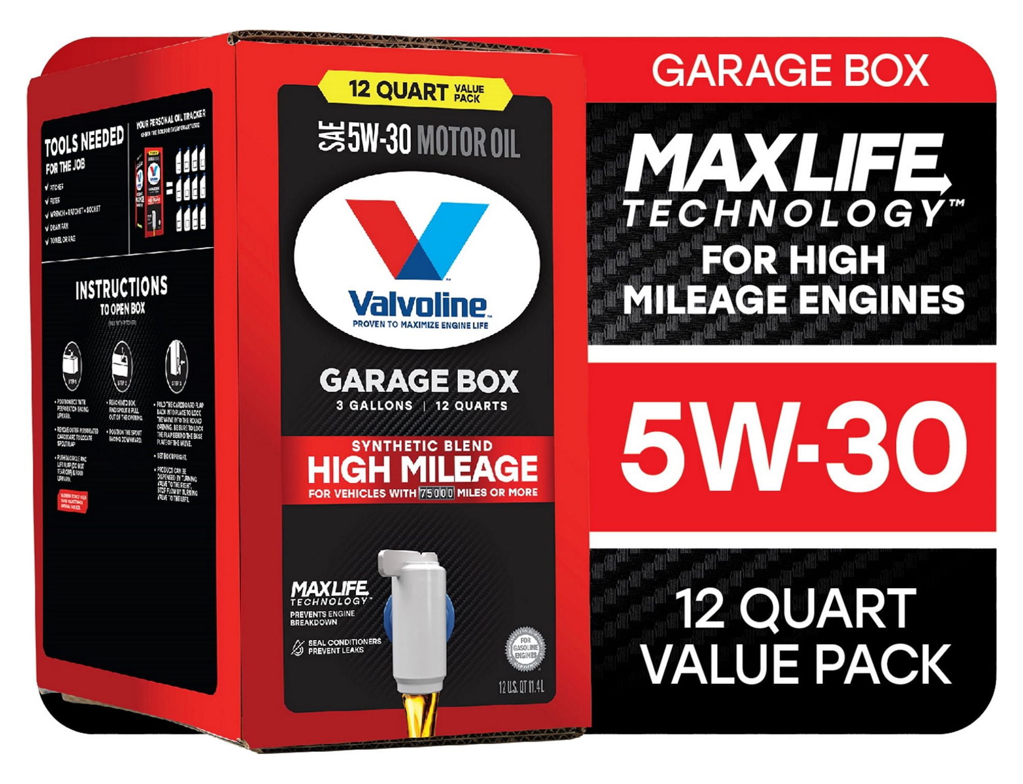 Valvoline High Mileage MaxLife 5W-30 & 10w-30 Synthetic Blend Motor Oil 12 QT Garage Box $42.97 + Free Shipping @ WM
