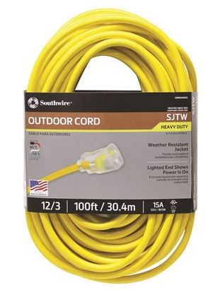 Southwire 2589SW0002 12/3 100' Yellow Outdoor Heavy Duty 3 Prong Extension Cord - $53