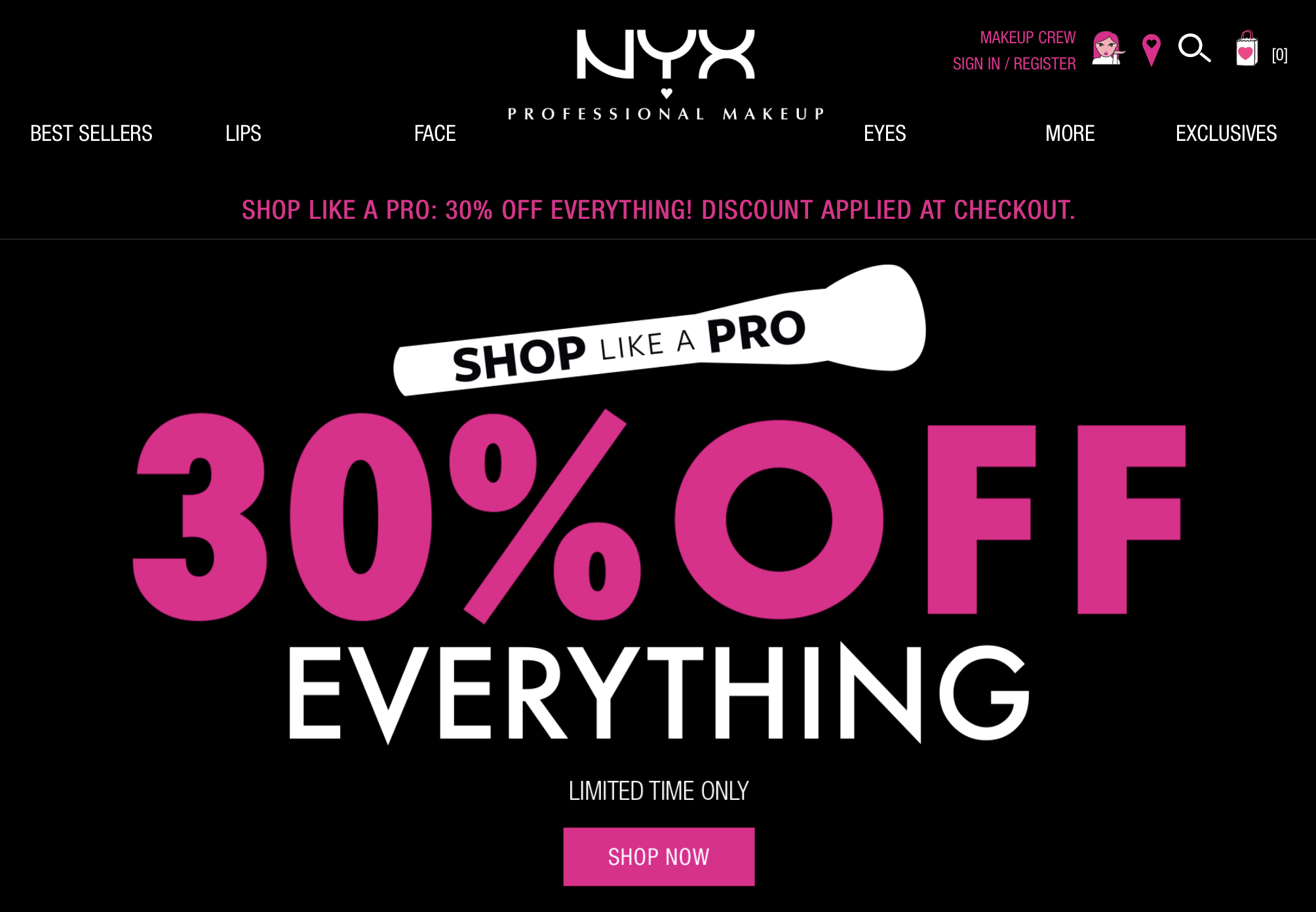 30% off everything including sale items at NYX.com