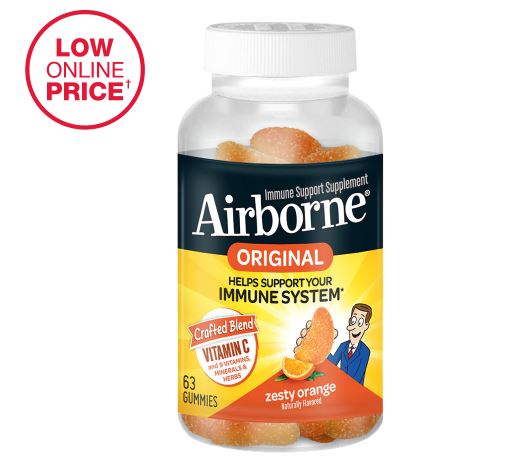 2 (Two) Airborne Gummies with Vitamin C, Minerals & Herbs Immune Support Zesty Orange Zesty Orange 63 ct $29.49