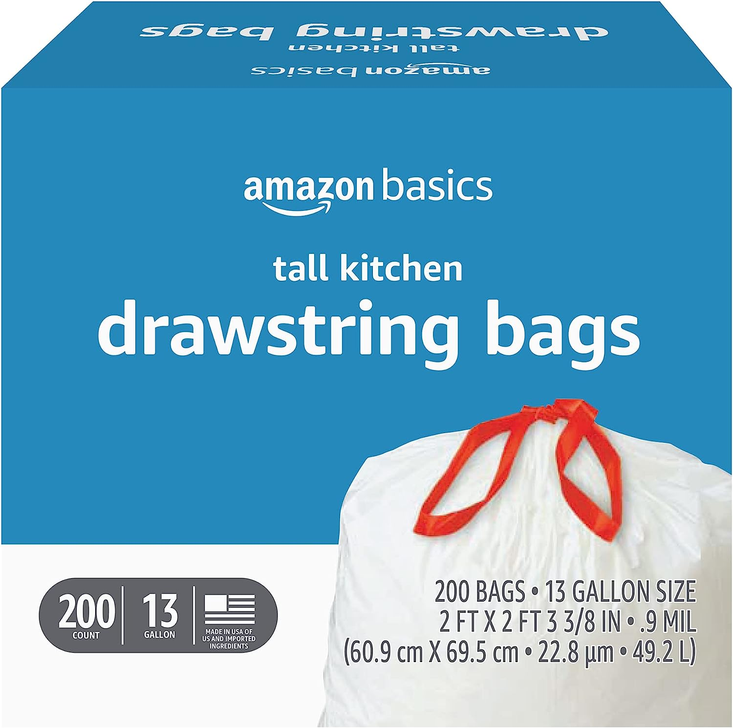 Great Value Drawstring Bags, Tall, Unscented, Kitchen, 13 Gallon - 40 ea