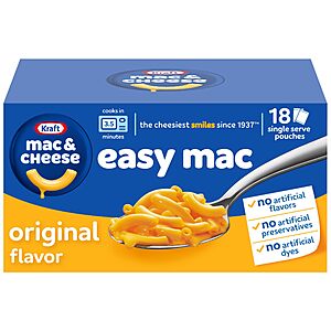 18-Pack Kraft Easy Mac and Cheese Microwavable Dinner (Original Flavor) $3.89