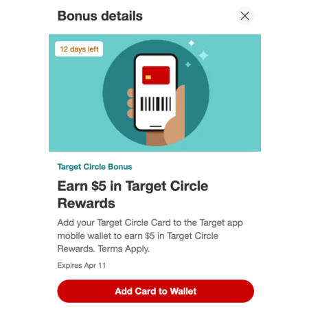 YMMV: $5 Target Circle Rewards: Add Target Circle Card to Target app mobile wallet