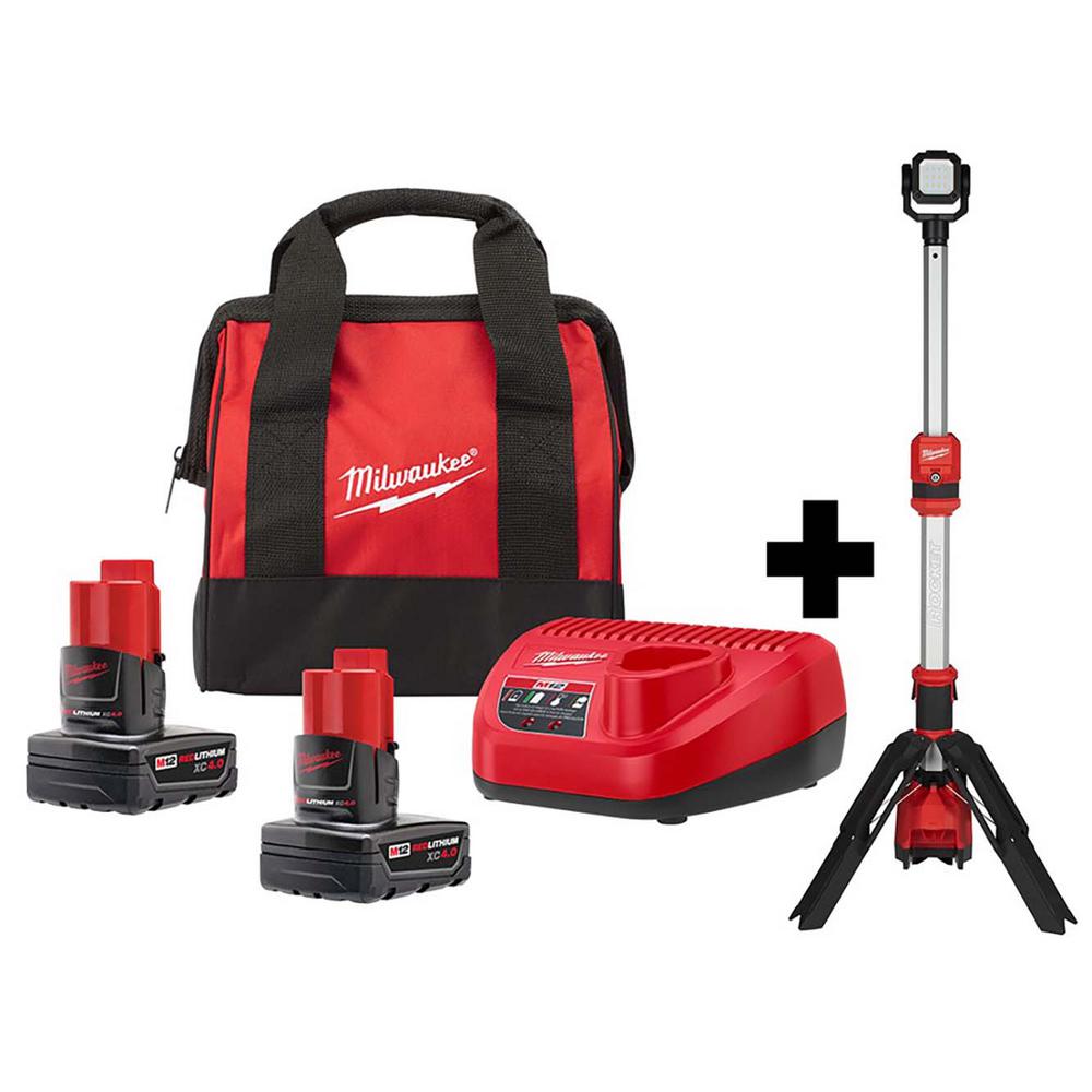 Milwaukee M12 12v Cordless Rocket Led Stand Work Light 2x 4ah Batteries