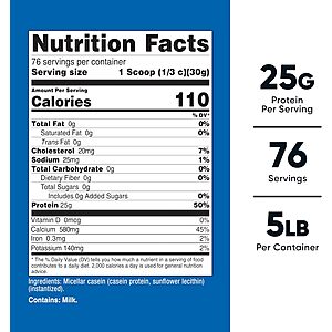 Nutricost Casein Protein Powder 5lb - Micellar Casein (Unflavored) - YMMV 15% promo + MAX S&S-- $52.46