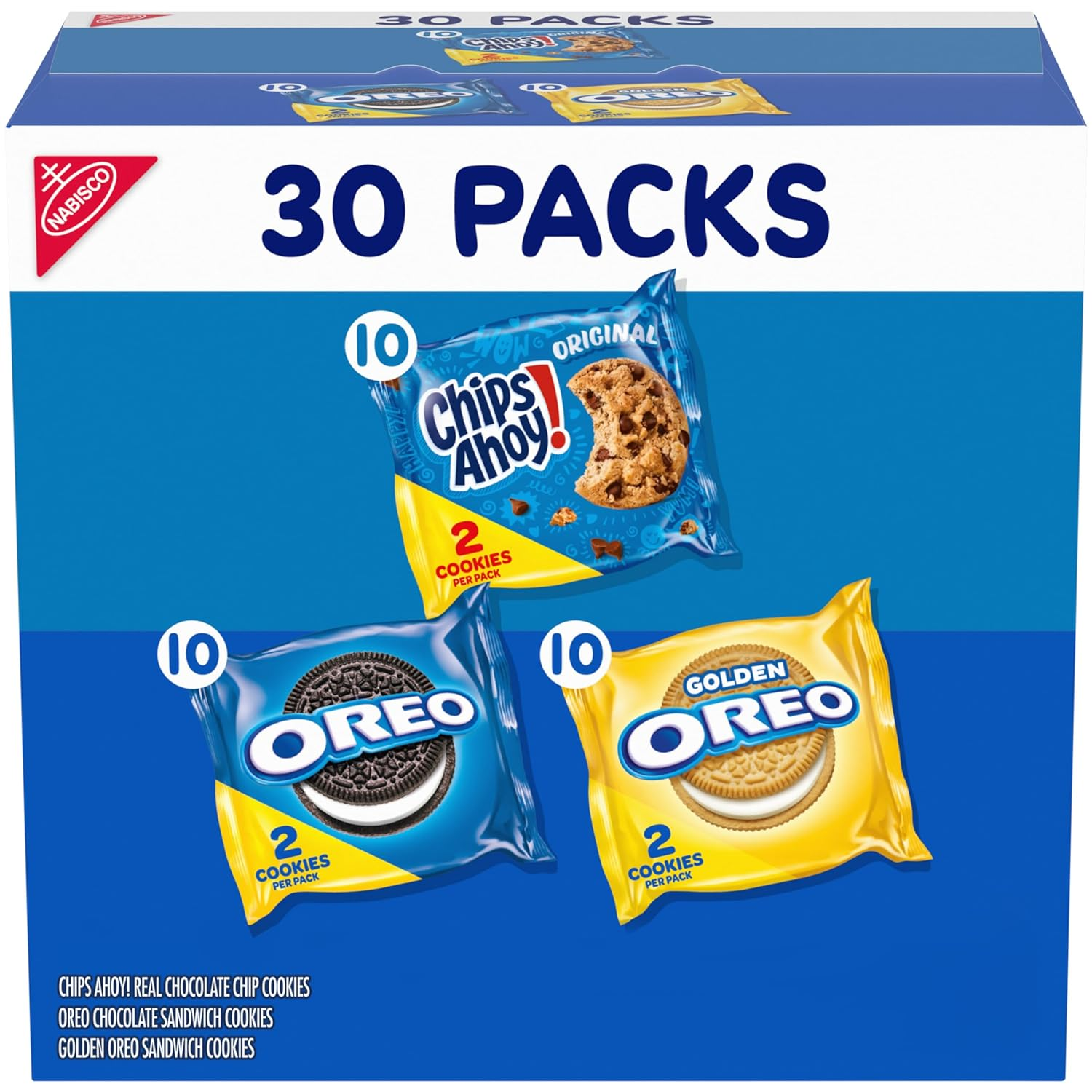 Amazon.com : Nabisco Sweet Treats Cookie Variety Pack OREO, OREO Golden & CHIPS AHOY!, 30 Snack Packs (2 Cookies Per Pack) : Everything Else $9.67
