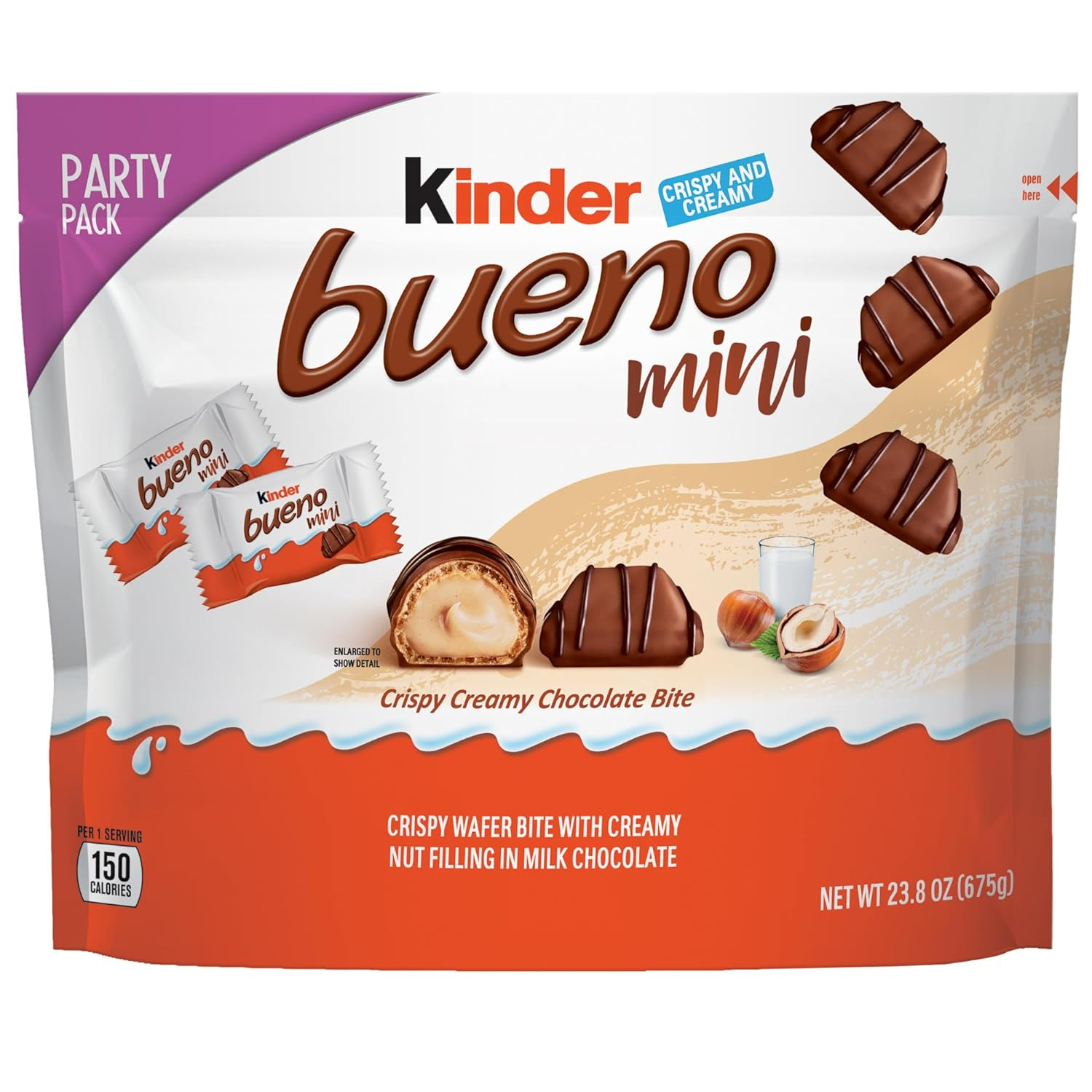 Amazon.com : Kinder Bueno Mini, 125 Count Party Pack, Milk Chocolate and Hazelnut Cream, Individually Wrapped Chocolate Bars, 23.8 oz : Grocery & Gourmet Food $10.84