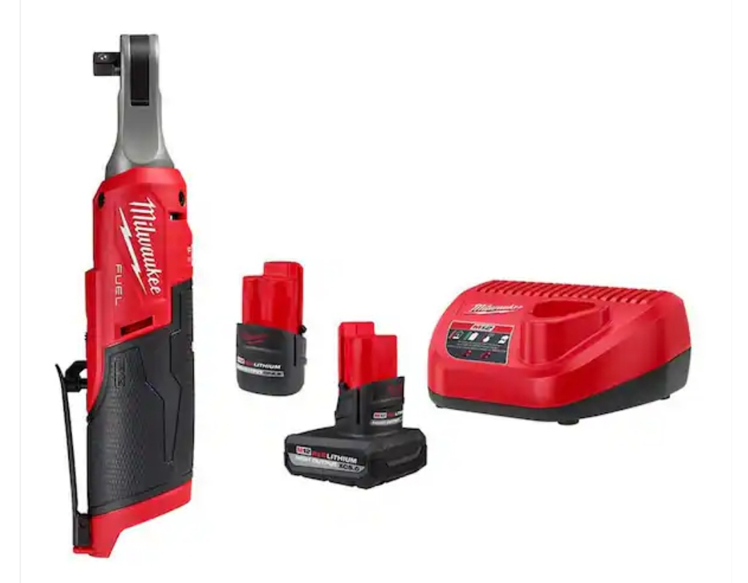 Milwaukee M12 FUEL 12-Volt Lithium-Ion 3/8 in. Cordless Ratchet with High Output 5.0/2.5 Ah Batteries and Charger $199 at Home Depot