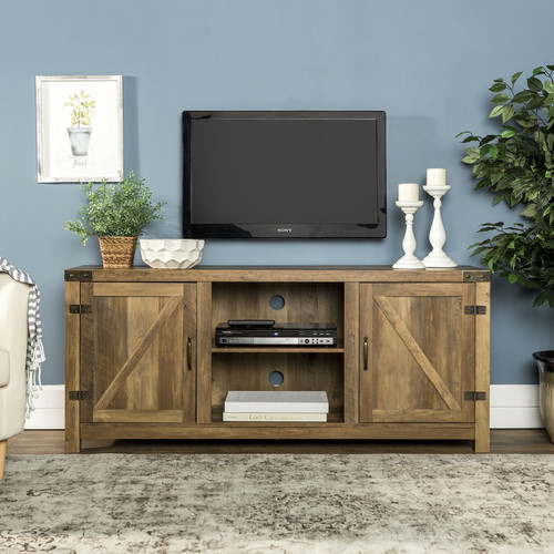 Manor Park Modern Farmhouse Barn Door TV Stand for TVs up to 64" - Rustic Oak $159