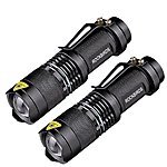 ROCKBIRDS LED Mini Aluminum Flashlights, Adjustable, High Lumen, Fluorescent Ring, 3 Modes, Water Resistant- Best Tools for Camping, Outdoor, Emergency (2 Pack) $5.99