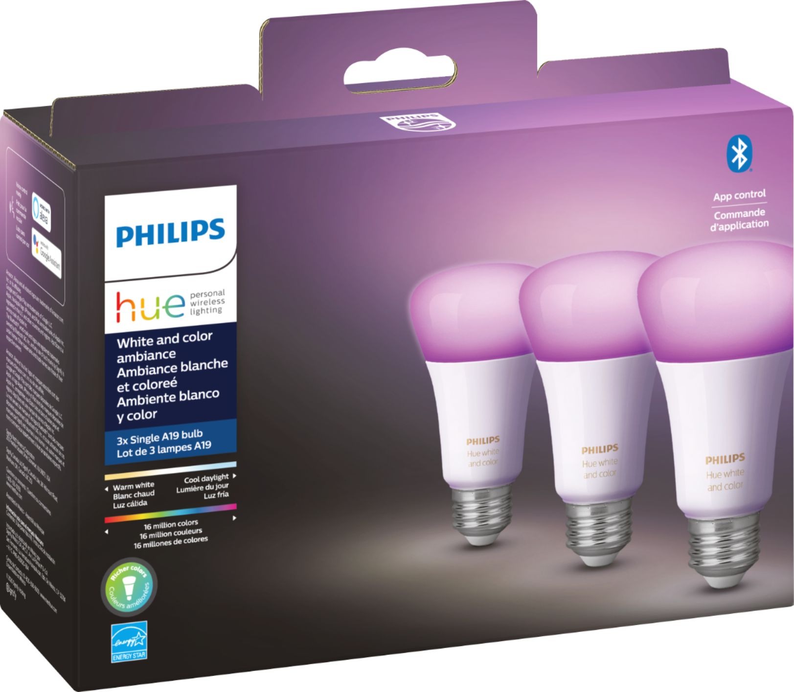 Philips Hue White & Color Ambiance A19 Smart Bulbs (3-Pack) - $89.99
