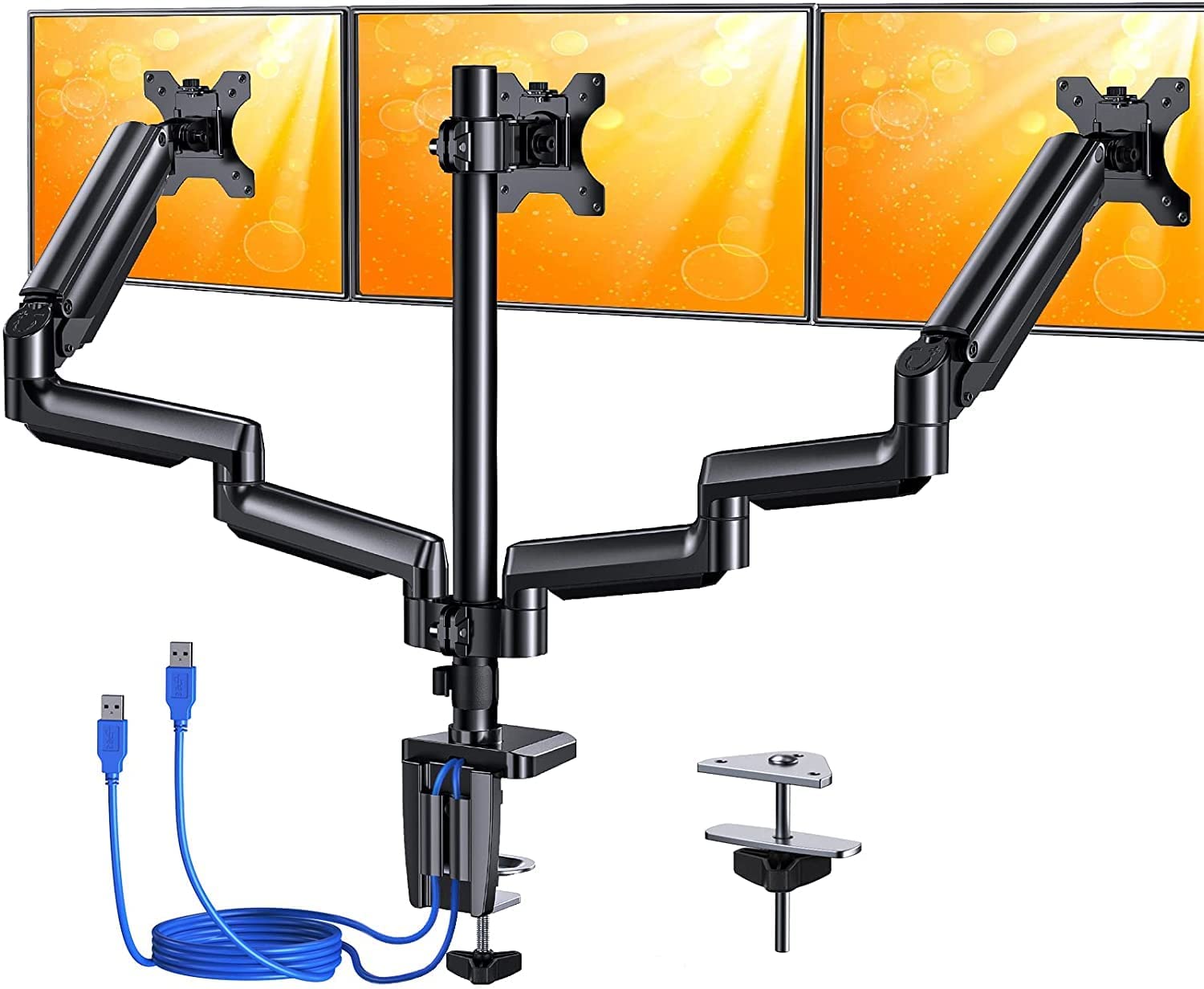 ErGear Dual-Gas Spring Arm Triple Monitor Stand Mount (Up to 27") - $63 (Amazon)