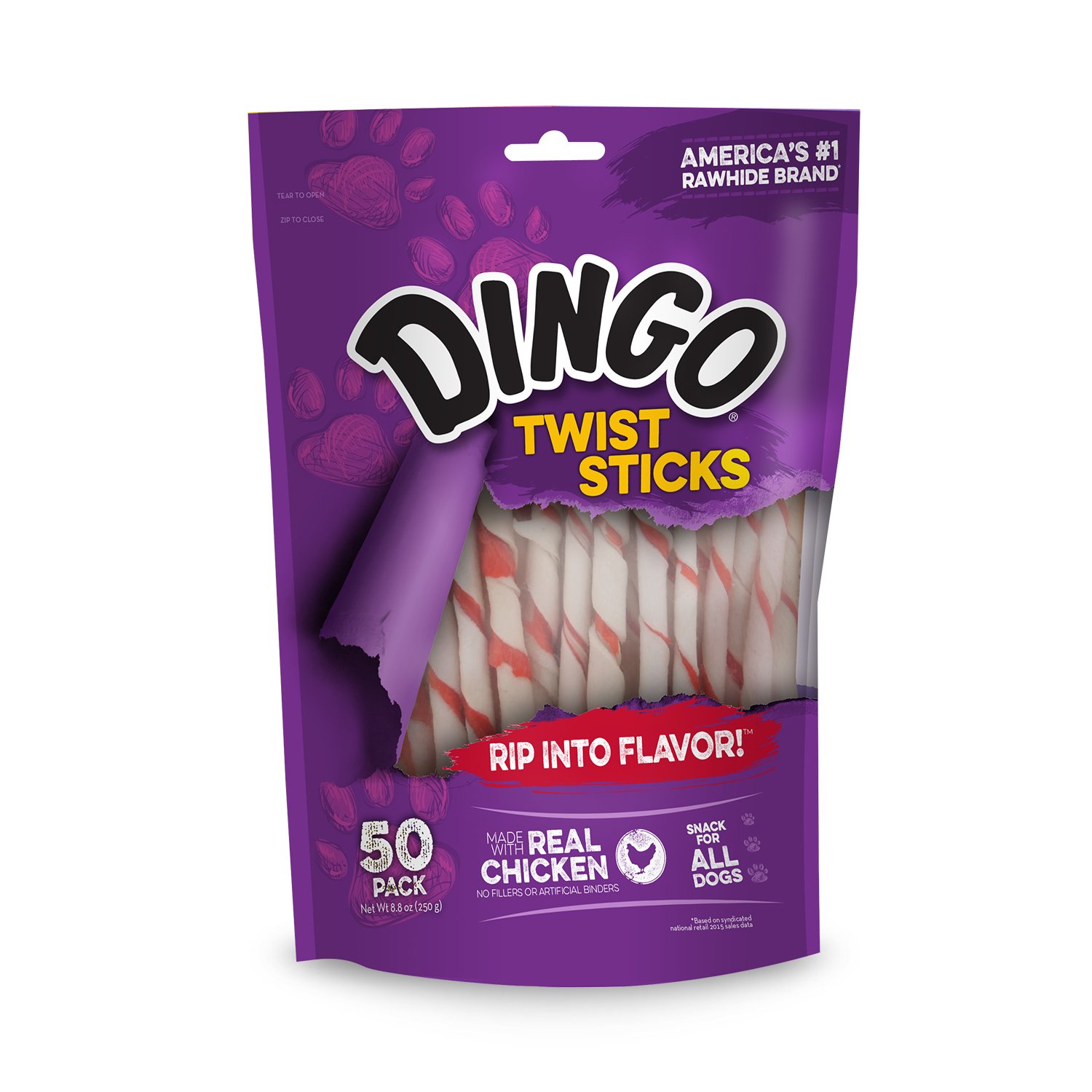 Dingo Twist Sticks Rawhide Chews, Made With Real Chicken, 50 Count for $1