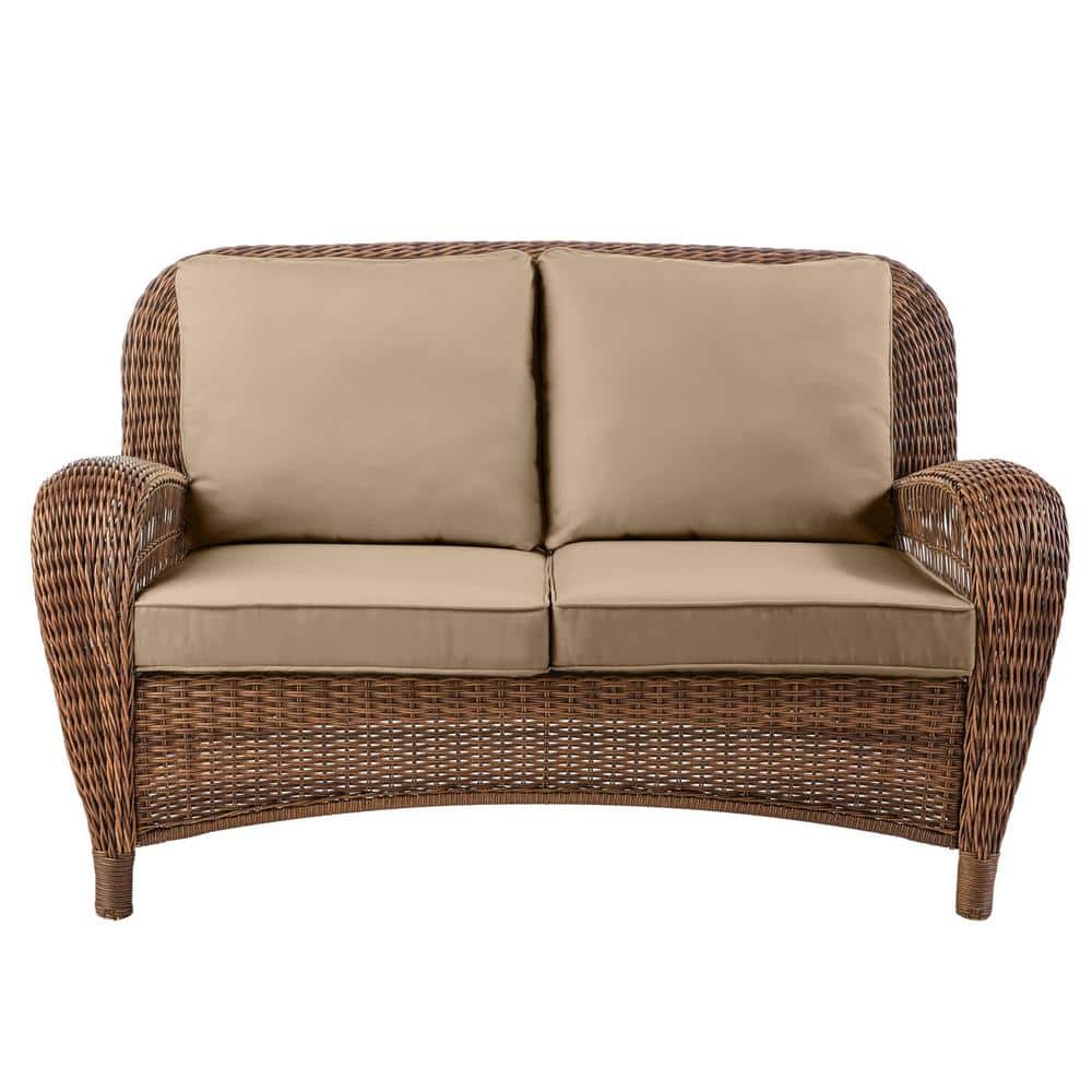 Hampton Bay Beacon Park Brown Wicker Outdoor Patio Loveseat with Cushions $120 + Free Store Pickup at Home Depot