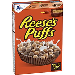 11.5-Oz Reese's Puffs Chocolatey Peanut Butter Cereal https://static.slickdealscdn.com/attachment/1/4/8/5/3/3/0/300x300/16999654.thumb.90 w/ Subscribe & Save