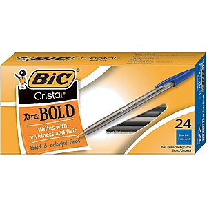 24-Count BIC Cristal Xtra Bold Ballpoint Pens (Blue) .60 w/ Subscribe & Save
