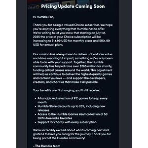 PSA: Humble Choice going up to $14.99/month starting July 1st.