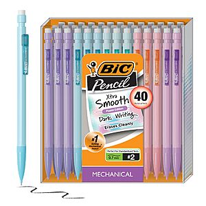 40-Count BIC Xtra-Smooth Pastel Mechanical Pencils with Erasers (0.7mm) .30 w/ Subscribe & Save