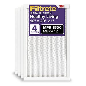 4-Pack Filtrete 16x20x1 MERV 12 MPR 1500 AC Furnace Air Filter $16.48 + Free Shipping w/ Walmart+ or on $35+