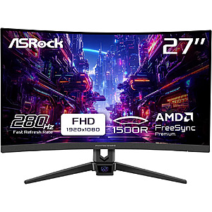 27" ASRock Phantom 280Hz VA 1080p 1ms FreeSync Premium Curved Gaming Monitor $115 + Free Shipping