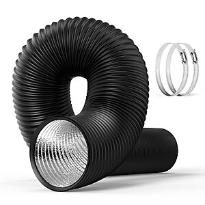 16-Ft 4" HealSmart PVC Aluminum Flexible Ducting w/ 2x Duct Clamps $9.90 