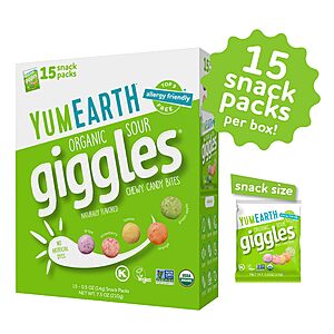 15-Pack 0.5-Oz YumEarth Organic Sour Giggles Chewy Candy $7.14 w/ S&S + Free Shipping w/ Prime or on $35+