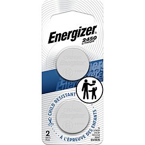 2-Pack Energizer 2450 Lithium Coin Battery $3.30 w/ S&S