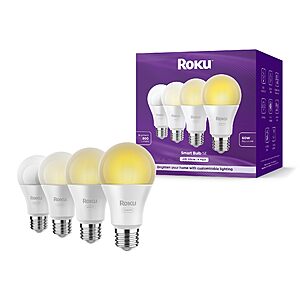 4-Pack Roku Adjustable Brightness & Temperature WiFi Smart Light Bulbs $11.50 