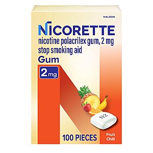 100-Ct 2mg Nicorette Nicotine Quit Smoking Gum (Fruit Chill) $11.85 w/ S&S