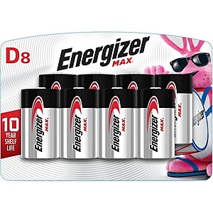8-Pk Energizer Max D Alkaline Batteries $5 + Free S&H w/ Prime