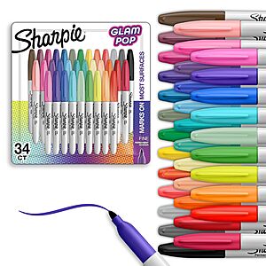 34-Ct Sharpie Glam Pop Permanent Markers (Assorted Colors) $16.49 + Free Shipping w/ Prime or on $35+