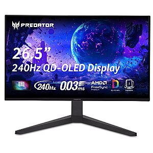 Prime Members: 26.5" Acer Predator QD-OLED 2560x1440 240Hz Monitor $315 or less + Free S&H