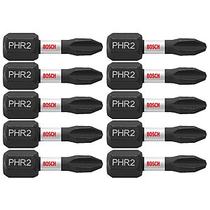 10-Pack 1" Bosch Phillips #2R Impact Tough Screwdriving Reduced Insert Bits