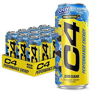 C4 Performance Zero Sugar Energy Drink, Jolly Rancher Blue Raspberry, 12-Pack, 16 Oz