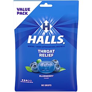 80-Ct Halls Throat Relief Blueberry Cough Drops $3.40 