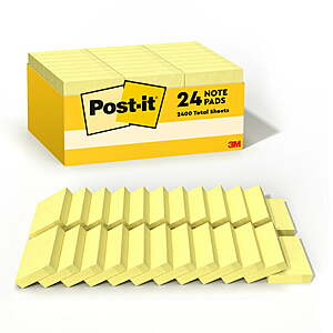 24-ct 1.5" x 2" Post-It Notes Value Pack (Canary Yellow)