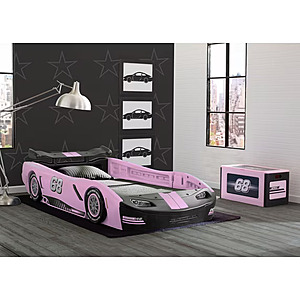Delta Children Turbo Race Car Twin Bed (Red or Pink) $75.60 + Free Shipping